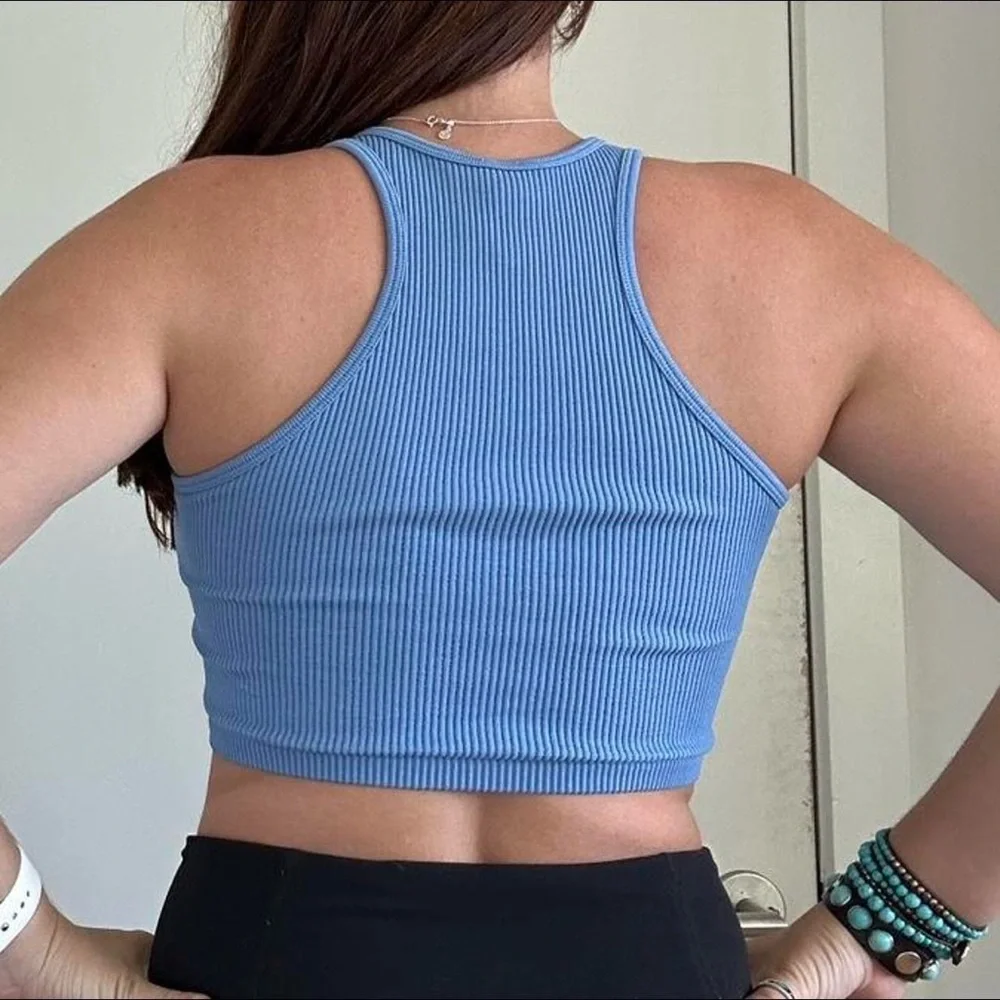 Love Tree High Neck Blue Ribbed Tank Top! - Picture 3 of 4